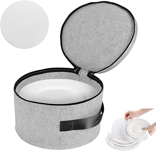 Image of Green Sheep Plate Storage Case with 12 Thick Felt Dividers for Storing and Organizing Dinnerware Dishes, Light Grey