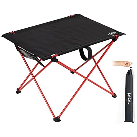 LACAL Lightweight Camping Folding Table, Durable Aluminum Frame, Oxford Cloth Tabletop, Compact Storage Size, with Unti-Slip Foot Cover, Side Pocket and Carrying Bag (Black) Cover