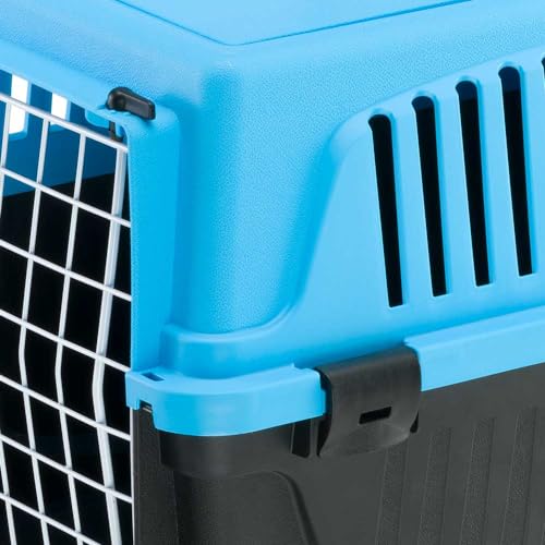 Ferplast Transportbox Katze, Hundetransportbox kleine Hunde und Katzen bis 5 kg, Tür aus plastifiziertem Eisen, Lüftungsschlitze, 32,5x48xH 29 cm, Hartschalen Transportbehälter Atlas 10 EL, Hellblau