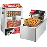 CROSSON Hot Dog Dampfgarer 42L,175 Hot Dogs und 50 Brötchen,8L elektrische Fritteuse mit EGO-Thermostat, 30-Minuten-Timer