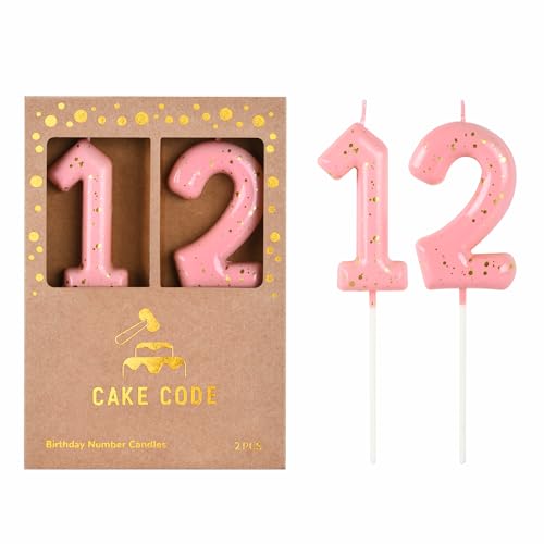 CAKE CODE 2.76 Inch Classical Pink Gold 12 Number Birthday Candles Gold Number Candles Cake Number Candles Party Celebration