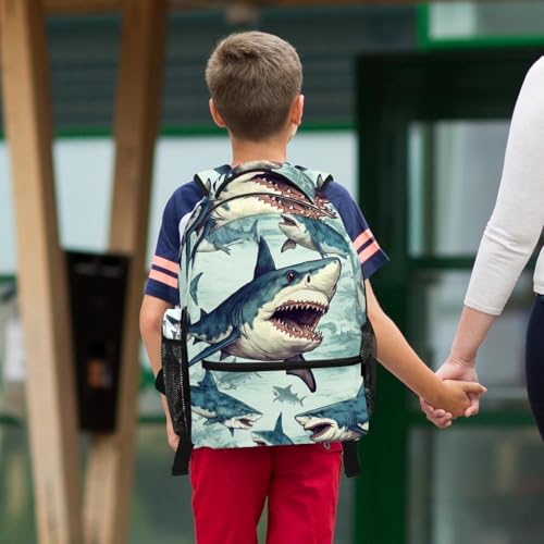 Sac à dos imprimé requin avec trousse d'école pour élèves - 6
