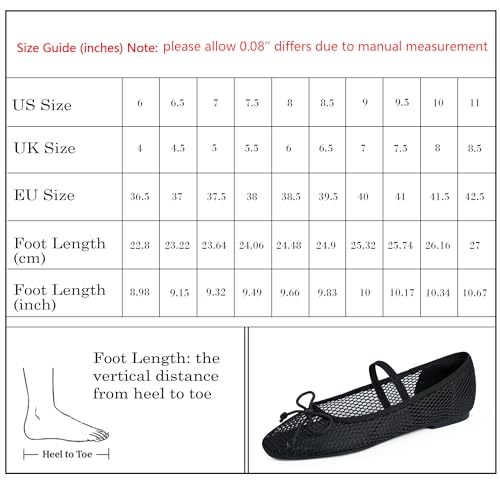 Image of Modatope Mesh Flats for Women Mary Jane Ballet Flats Women Bowknot Bow Closed Square Toe Ballerina Slip on Black Flat Maryjane Shoes Womens Size 8.5