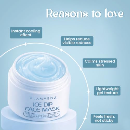 Image of Glamveda Hyaluronic acid Ice Dip Cooling Face Mask | Instant Ice-Dunk Sensation | For Instant Hydration, Skin Tightening & Pore Reduction| Boosts Collagen Production | Skin Brightening face Mask | 50g