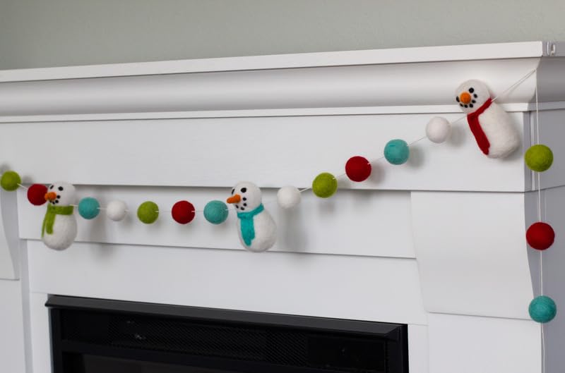 Miniatura 8 de Snowman Felt Garland- Red, Green, Turquoise- Snowmen & Felt Balls- Christmas Holiday Winter- 1" (2.5 cm) Wool Felt Balls