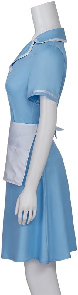 Musical Waitress Cosplay Costume Women Blue Maid Dress Uniform with Apron Outfit - Image 3