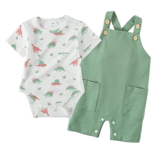 Image of YALLET Baby Boy Clothes, 2Pcs Newborn Infant Boy Romper Outfits 0-18 Months Bib Overalls Pants Set