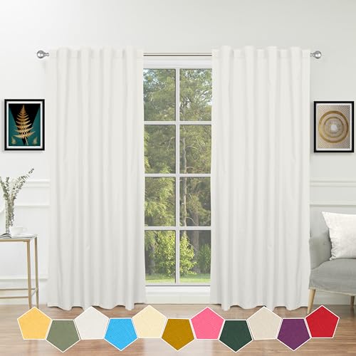 Image of THE LINEN COMPANY White Curtains 5 Feet for Window, Solid Cotton Duck Canvas Window Drapes for Bedroom & Kitchen, 5ft Set of 2