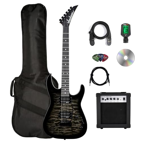 Image of Jackson JS Series Dinky JS11Q Electric Guitar - Transparent Black Bundle with Amplifier, Gig Bag, Tuner, Strap, Cable, Picks, and Austin Bazaar Instructional DVD