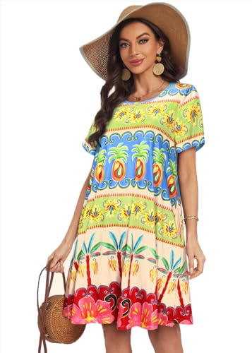 Image of My Sky Summer Dresses for Women 2026 Casual Short Sleeves Tshirt Flowy Beach Plus Size Sundress with Pockets