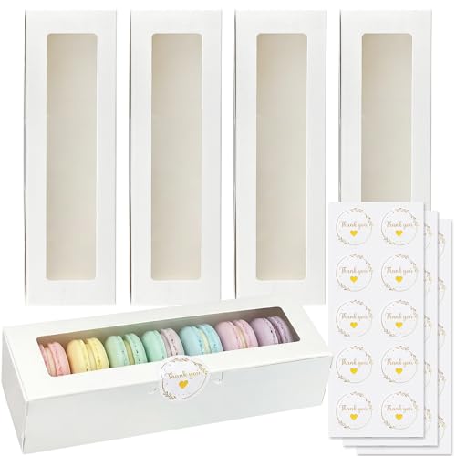 KEEPARTY 24PCS Macaron Boxes White Macaron Packaging Bakery Packaging Container Dessert Gift Box with Window for Birthdays Valentines Day Mothers Day Weddings Graduations Christmas Easter Gift Giving