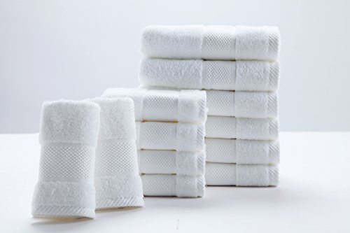 SUMC Asciugamano Set 6 Asciugamani Viso Mani e 6 Salviette in Cotone (Bianco)