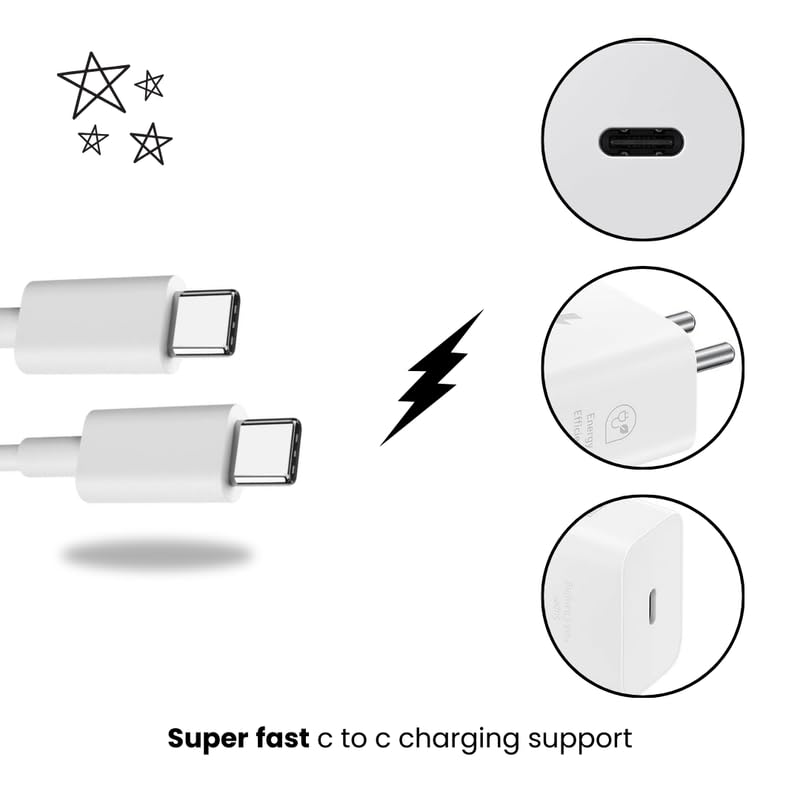 Image of Crown's 25Watt Charger for Samsung Galaxy a16 5G Super Fast Charging |Samsung 25 Watt Type C Charger /Adopter | with Type C Charging Cable | C to c pd Charging Adopter (Type C)