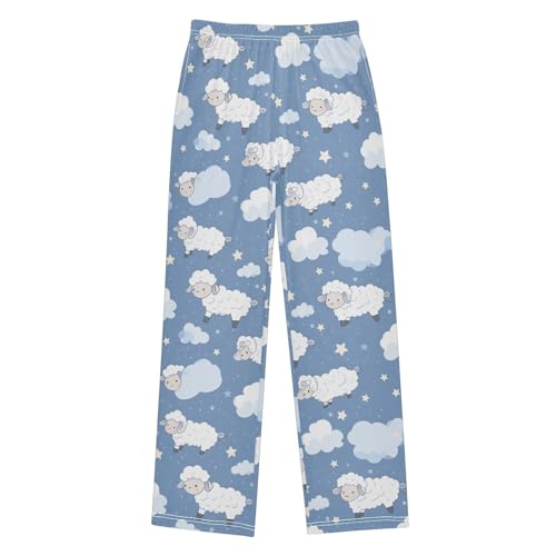 visesunny Boys' Pants White Sheep Sky Cloud Star Blue Jogger Pants Elastic Waist Long Bottoms Trousers with Pockets