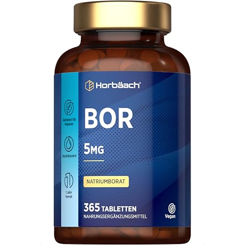 Boron 5mg Reines Bor je Tablette | 1 Jahr Vorrat - 365 Vegane Tabletten | aus Natrium Borat | Hochdosiert | Ohne unerwünschte Zusätze | Boron Supplement | von Horbaach
