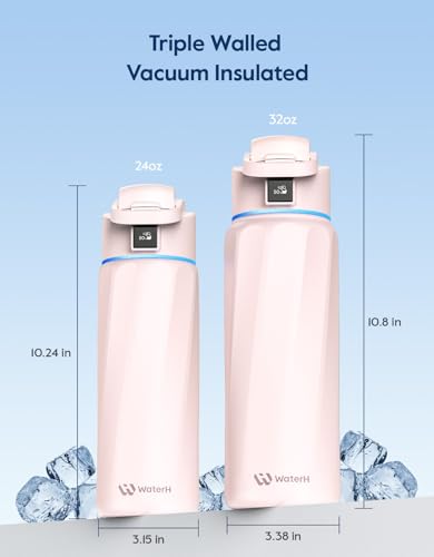Image of BOOST Smart Water Bottle with Reminder & Tracker, Double Wall Vacuum Insulated Bottles Stainless Steel, BPA-Free Wide Mouth for School, Gym, Office, Ideal for Father's Day, 24oz, Cherry Blossoms