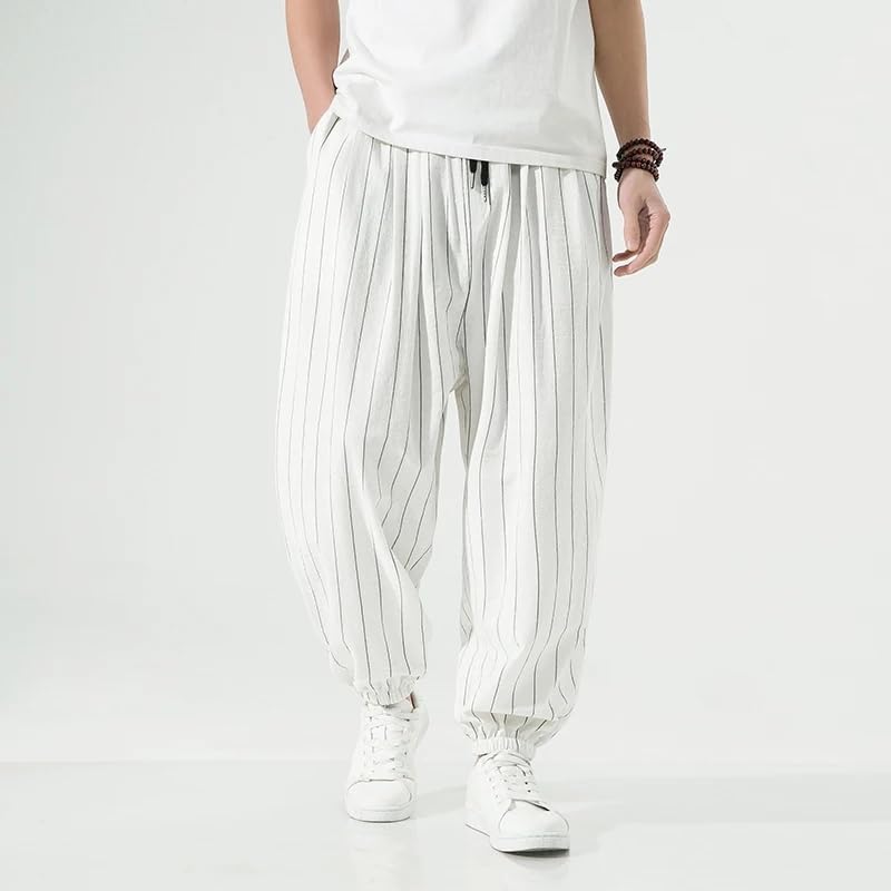 Casual Striped Pants Men Wide Leg Pants Men Loose Cotton Linen Trousers Male Black Korean Sweatpants Streetwear2