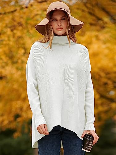 Image of ANRABESS Womens Turtleneck Long Sleeve Sweater High Low Hem Casual Winter Pullover Knit Tops A87bai-XS Cream White