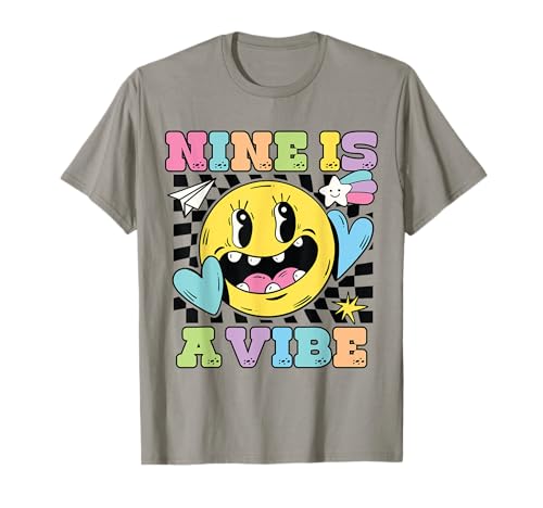 Nine Is A Vibe, 9. Geburtstag, fetziges lächelndes Gesicht, für Jungen und Mädchen T-Shirt