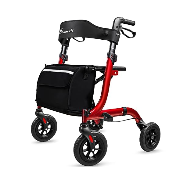 Rollator Walker for Seniors, Lightweight Foldable All Terrain Rolling Walker with seat, Aluminum Walkers with 8 inch Rubber Wheels, Handles and Backrest for Seniors and Adult