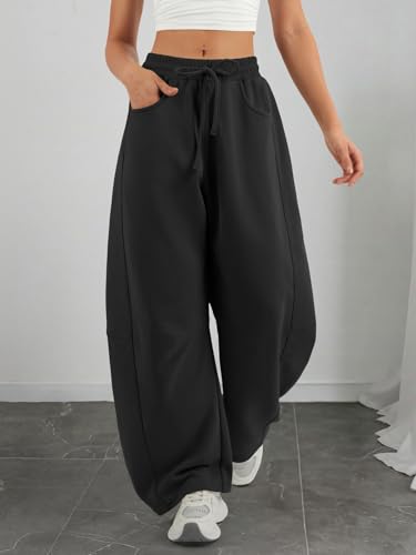 ATHMILE Barrel Sweatpants Women Fall Fashion Wide Leg Pants 2025 Baggy Lounge Comfy Flowy Sweat Pants with Pockets3