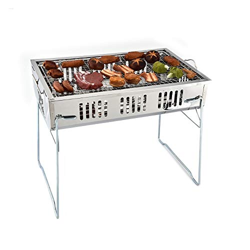 Tragbarer Grill Edelstahl Holzkohle-Grill im Freien Grill Folding Hitzbeständige Barbecue-Tool. Grillkochen im Freien. (Color : Silver, Size :