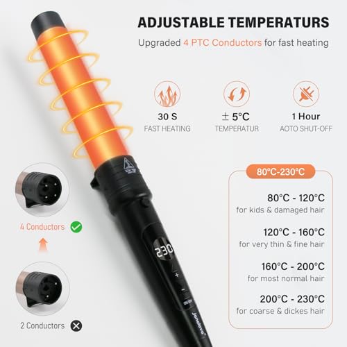 Foto von 9-32mm Lockenstab mit Verschiedenen Aufsätzen - janelove 6 in 1 Lockenstab für Große Locken und Kleine Locken, 80°C-230°C Lockenstäb set für Kurze Haare mit Handschuhe & Nylontasche (Gold)