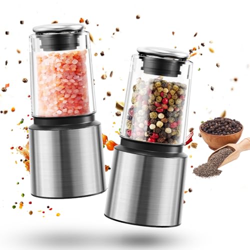 Euqvunn Moulin a Poivre, Manuel Salieres et Poivrieres 60 ml avec Broyeur en Céramique, Couvercle Hermétique et Corps en Plastique, Court Moulin a Sel en...