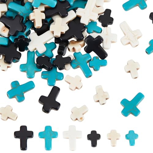 GOMAKERER 210 Pcs 3 Colors Turquoise Cross Beads