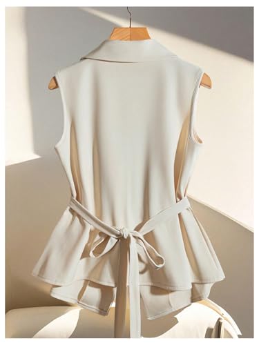 GORGLITTER Women's Sleeveless Belted Trench Coat Dressy Office Blazer Vest Jacket Lapel Neck Trendy Suit Waistcoat2