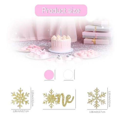 Image of 200pcs Winter Onederland 1st Birthday Confetti for Tables, Gold Glitter One Snowflake Confetti and Pink White Dots Table Scatter for Baby Girl First Birthday Decorations /Decor.