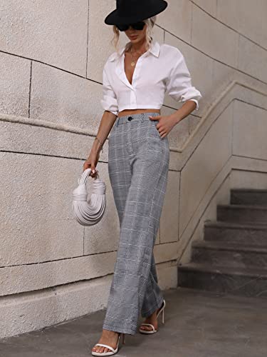 SweatyRocks Women's Plaid Print Dress Pants High Waisted Wide Leg Suit Pants with Pocket4
