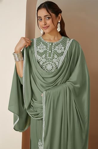 Image of Janasya Women's Silk Blend Embroidered Straight Kurta Set
