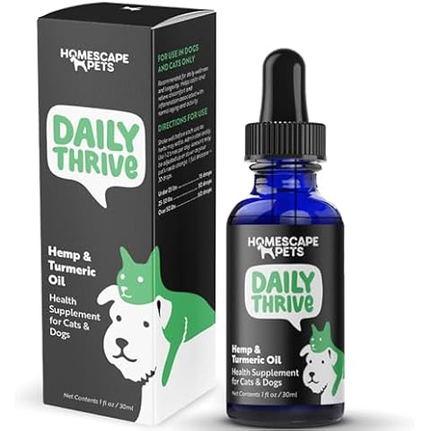 Homescape Pets Daily Thrive - Hemp Oil & Turmeric for Cats & Dogs - Anti-Inflammatory Pain Reliever - Boosts Energy & Allergy Immune System - Vet Recommended Cover