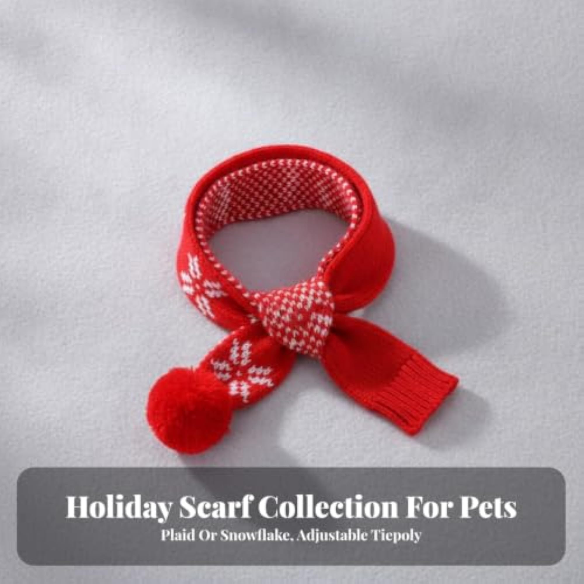 Christmas Knitted Pet Scarf with Pom-Poms