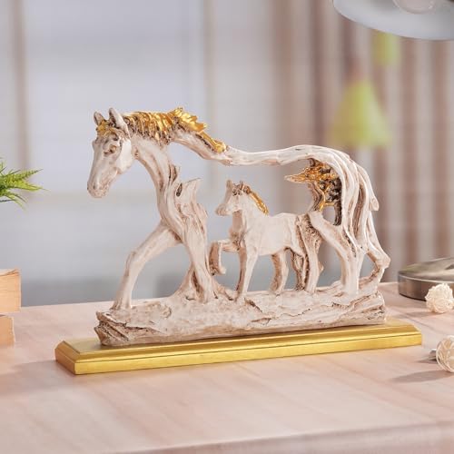 TIED RIBBONS Horse Statue with Baby Horse (Resin, 20.5 cm x 30.4 cm) Figurines Animal Statue Wooden Base for Home Décor Table Decoration Items - Showpiece Gift Decorative Home
