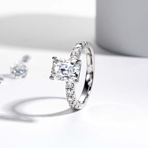 Radiant/Princess/Emerald Cut Moissanite Engagement Rings 3.28-3.6cttw(3CT Center Stone) D Color VVS1 White Gold Plated 925 Sterling Silver Wedding Promise Rings for Women with Certificate4