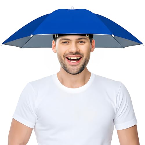 NLDGDZJ Fishing Umbrella Hat, Lightweight Hands-Free Design with Adjustable Headband, Head Umbrella Hats for Adults Women & Men, 8-Rib Sun Rain Cap for Fishing, Gardening, Camping & Outdoor Use