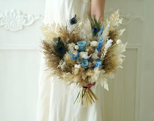 Ramo rústico boho beige para boda con flores preservadas miniatura 6