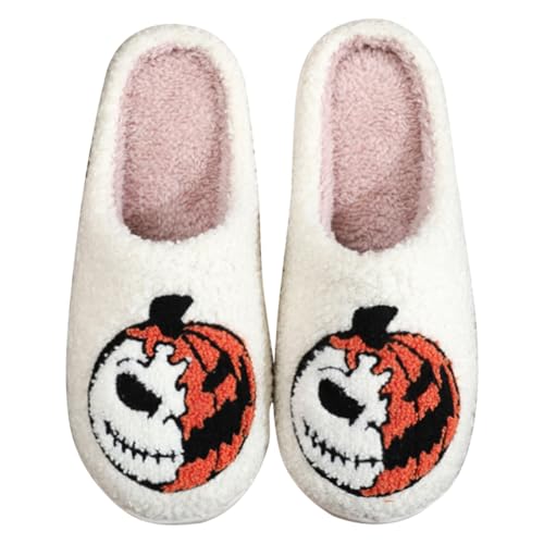 Halloween Pumpkin Slippers for Women Men, Cute Soft Plush Fuzzy Winter Holiday Slippers, Comfy Bedroom House Christmas Slippers Indoor Outdoor Shoes
