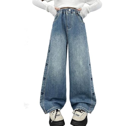 Bow Print Baggy Pants for Girls ?2k Wide Leg High Elastic Waist Jeans Youth Straight Leg Trousers with Pockets