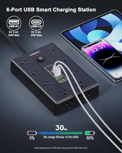 Image of Surge Protector Power Strip with 16 AC Outlets 6 USB Ports(3 Type C)