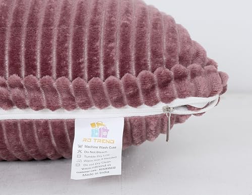 Image of RD TREND Cushion Cover Set of 2, Decorative Sofa Living Room Home Square Cushion Covers 18 Inch x 18 Inch, Aesthetic Corduroy Striped Double Sided (Wine)