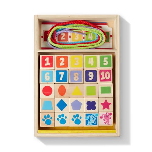 Image of Melissa & Doug Blue’s Clues & You! Wooden Lacing Beads - 25 Beads, 4 Cords - FSC Certified