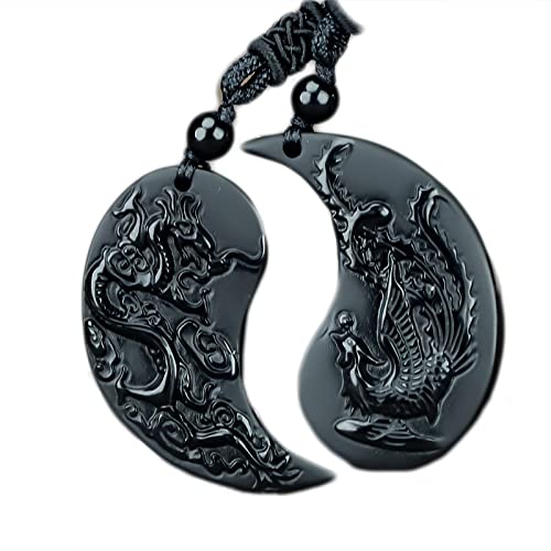 caiyufeng 1 Pair bsidian Taichi Dragon and Phoenix Necklace Pendant YIN YANG Pendant Lucky Pendants Necklace Obsidian Gift, Black