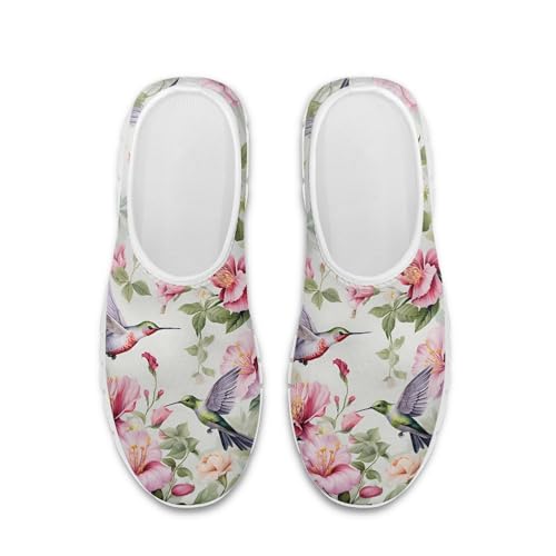 Image of Hummingbird Floral Print Lightweight Walking Shoes for Women Mesh Casual Sneakers Size 5-10.5