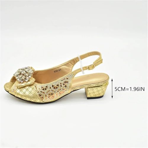 Women's Nigerian Party Shoe & Bag Set - Delicate Rhinestone Chain & Low Heel Pumps3