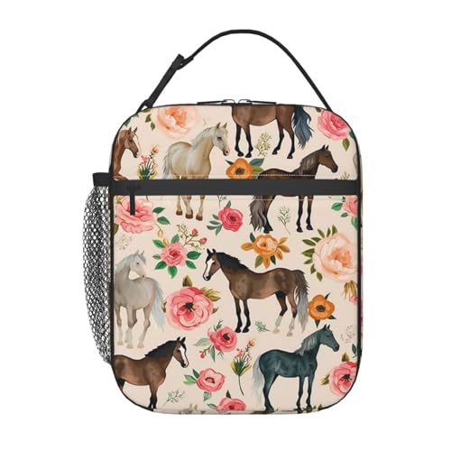 VANZEV Horse Lunch Box for Adults Women Girls Boys Kids Floral Animal Lunch Box Insulated Cooler Reusable Lunch Bag Container Gifts for Work Office...