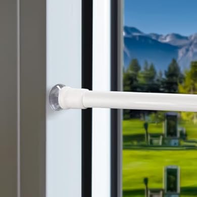 Foto di 2 Pezzi Bacchette per Tende Senza Forare, Fissaggio senza trapano né viti, a Pressione per Vetri, Porte Finestre, Diametro 7.6/10mm, Bianco, 30-45 cm