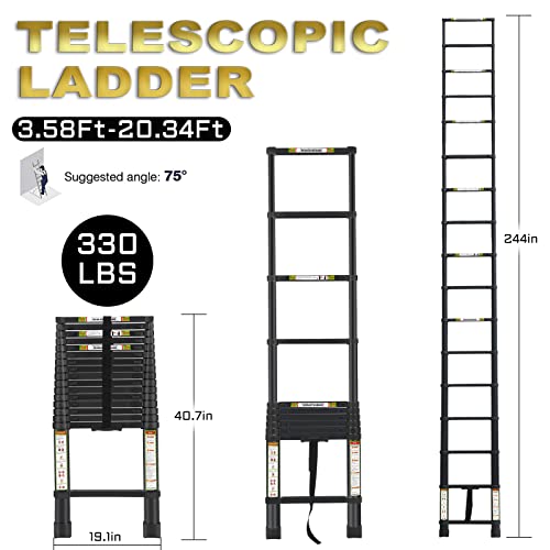 Telescopic Ladder, 20.3Ft Rikade Aluminum Telescoping Ladder With Non-Slip Feet, Portable Extension Ladder For Household And Outdoor 330Lb Capacity #TOP1